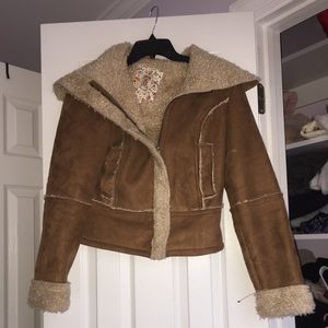 Brown Suede Leather jacket with wool inside